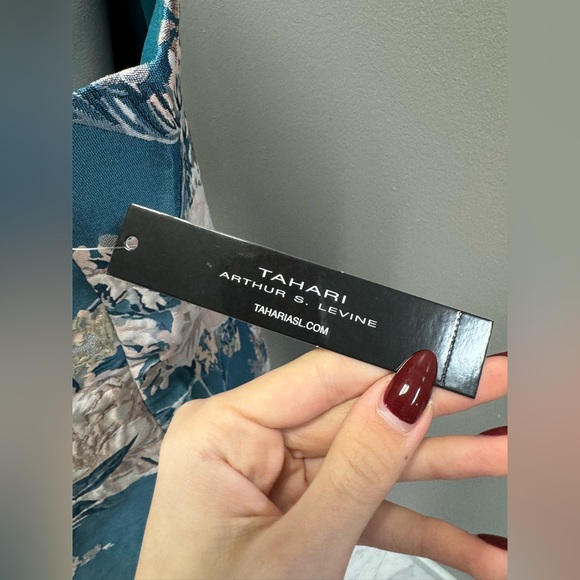 Tahari Teal floral midi dress size 16 e103-15 with tags - Picture 4 of 8